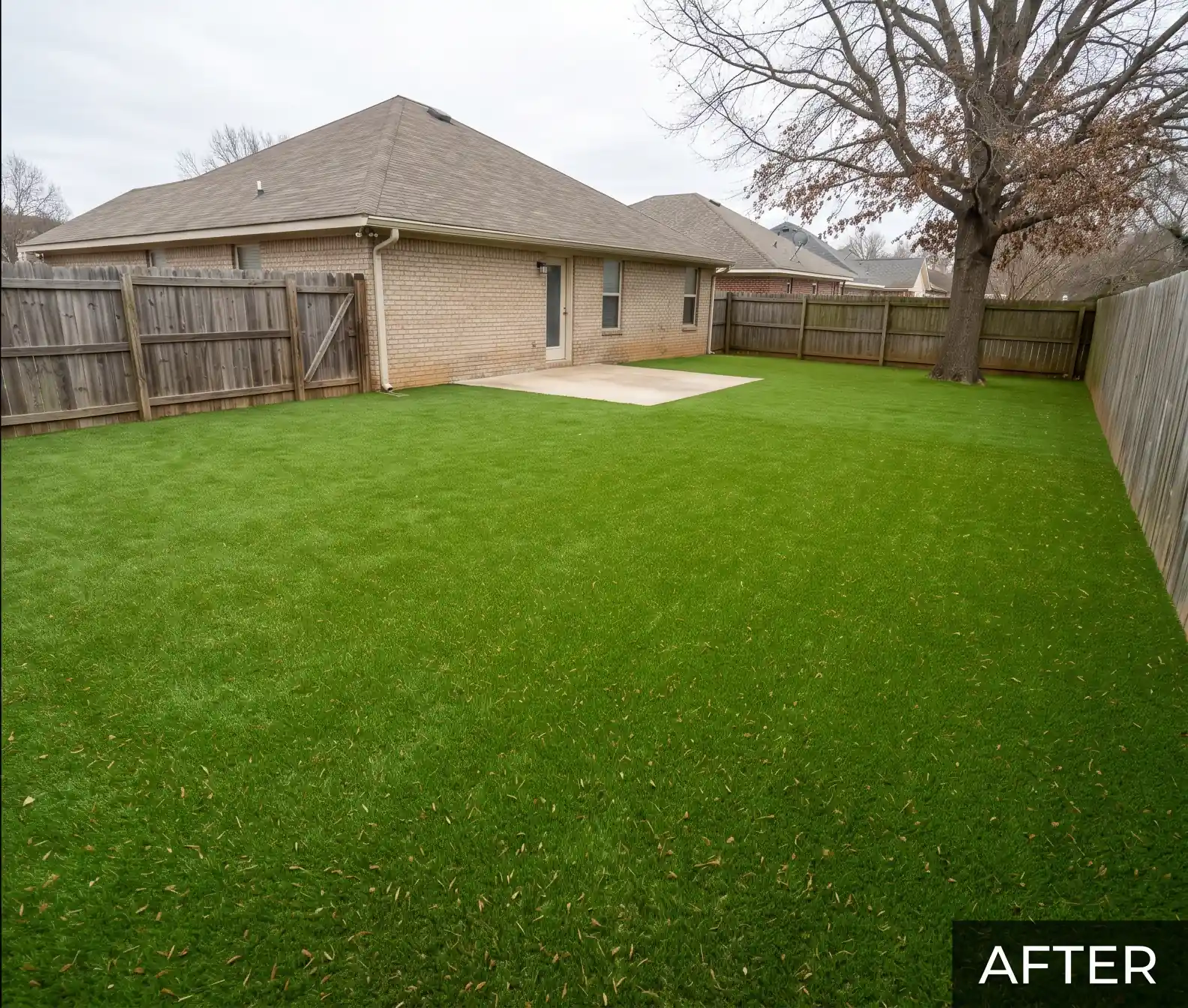 After: lush green artificial turf installed by LawnLogic