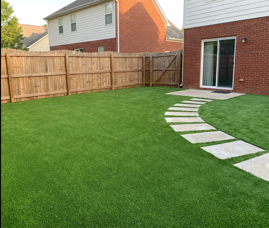 After: clean pet-friendly artificial turf, no mud